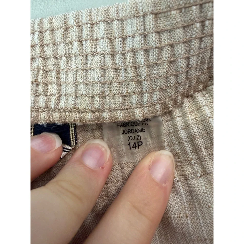 Allison Daley Petite Beige Textured Elastic Waist Pull On Pants Trousers 14P